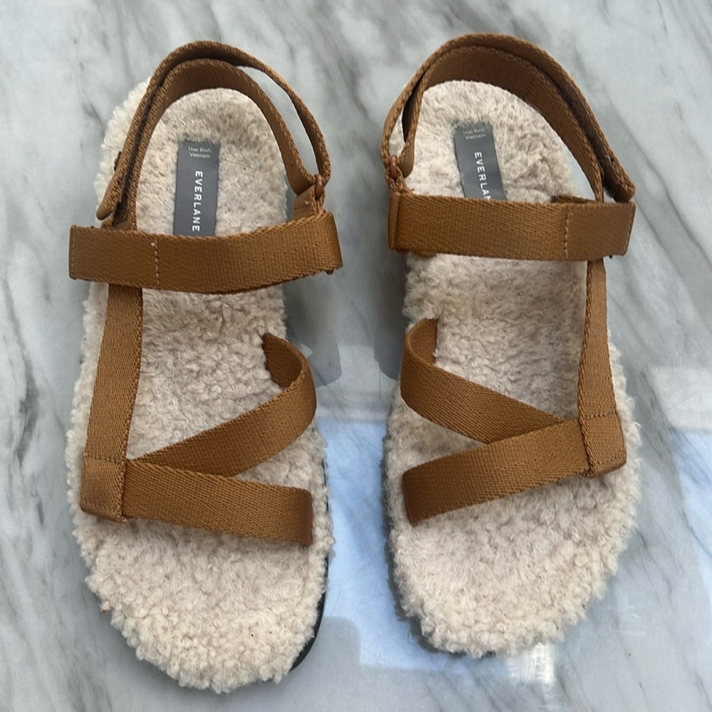 Everlane renew teddy sport nylon sherpa fur lined sandals